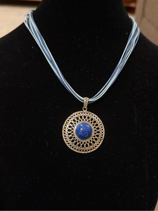 Milor Jewelry - Milor Italy Lapis 925 Silver Round Pendant Blue Cord Necklace 16"+2"